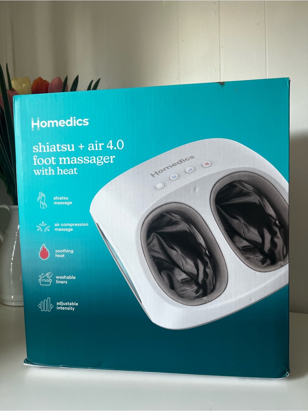 Homedics Foot Massager Box - Teal and White with Dark Gray Accents